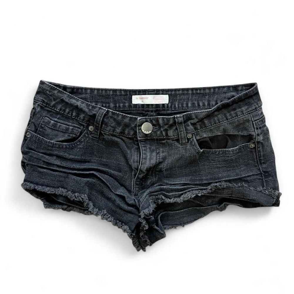 Vintage Y2K No Boundaries Black Denim Micro Mini Shorts Size 11 Grunge